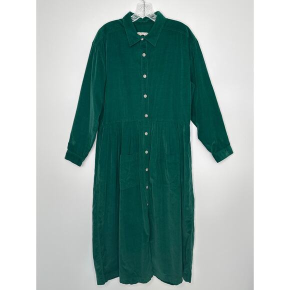 Vintage Talbots Forest Green Corduroy Button Front Midi Fall Hoilday Dress XL - Picture 14 of 16